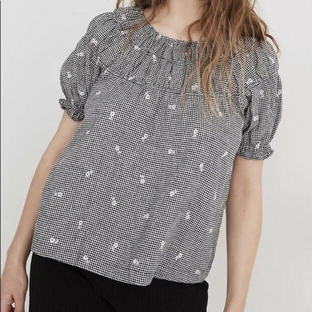 Madewell Gingham Puff Sleeve Top Size L